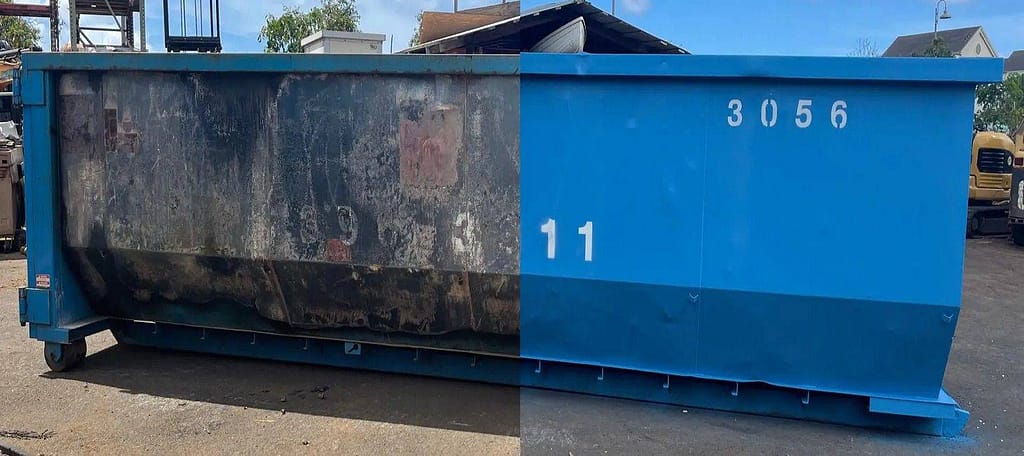A before and after image of waste container refurbishing in HI